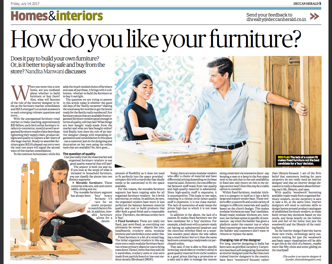 Furniture - Whether to Build or to Buy. And the changing role of the Interior Designer